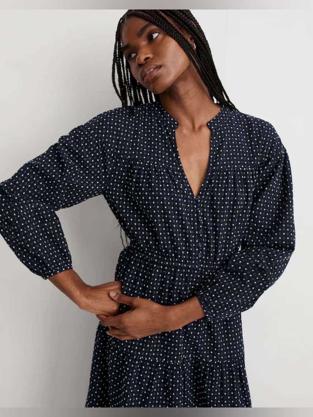 Madewell Dobby V-Neck Tiered Midi Dress Sz S
